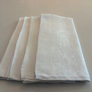 VINTAGE SET/4 PURE IRISH LINEN HARP DAMASK NAPKINS 21"x21" Made In Ireland Used